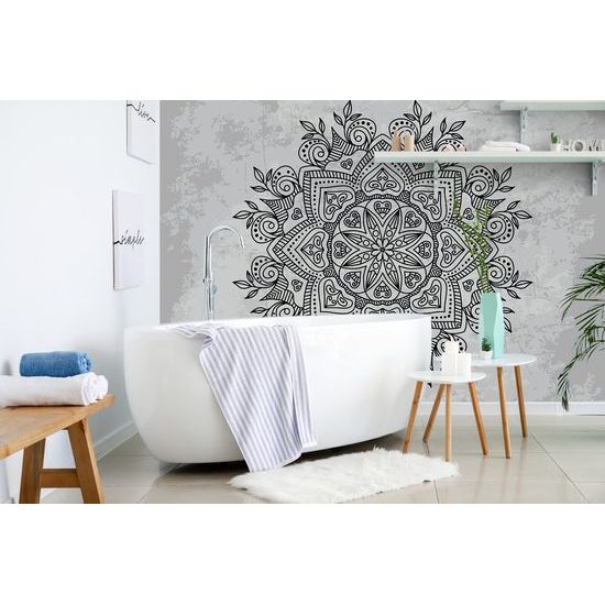 Samolepiaca tapeta starodávna Mandala v čiernobielom prevedení