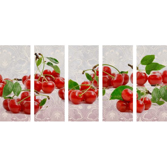 5-dielny obraz chutné čerešne na vintage textúre