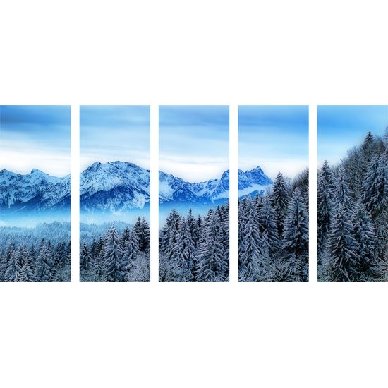 5-dielny obraz zamrznutý les