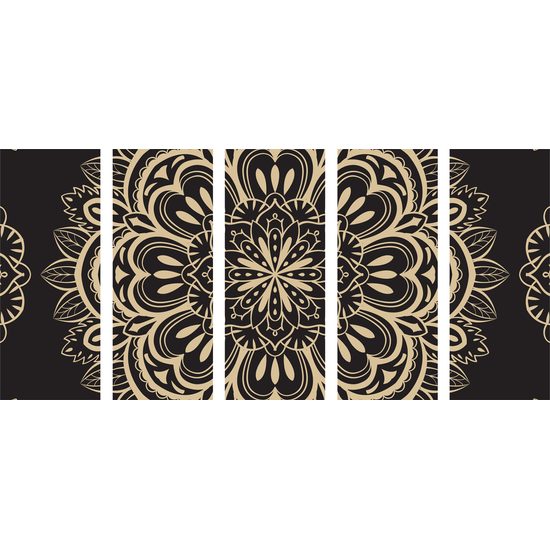 5-dielny obraz nevšedná Mandala na čiernom pozadí