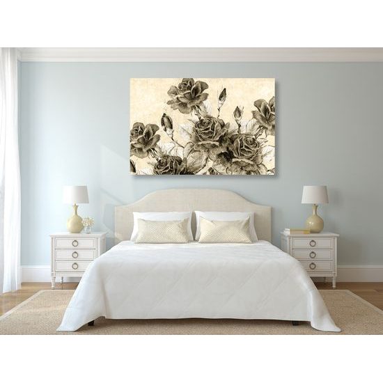 Obraz divé ruže v sépiovom prevedení