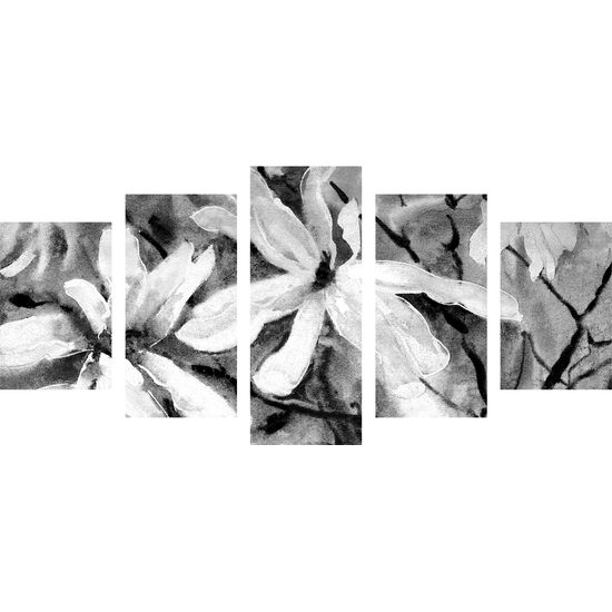 5-dielny obraz akvarelový javor v čiernobielom prevedení