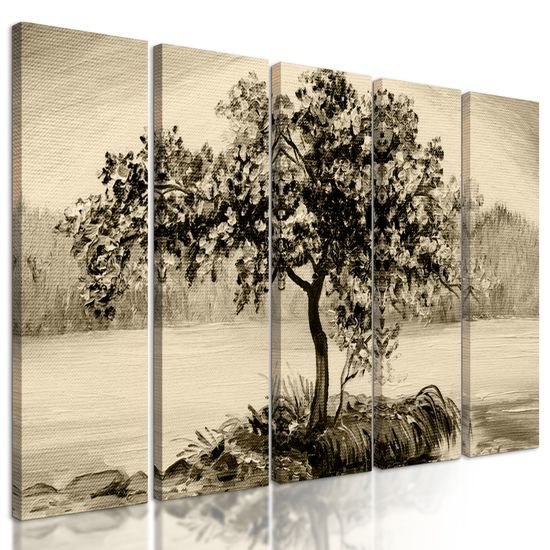 5-dielny obraz samotná čerešňa v sépiovom prevedení