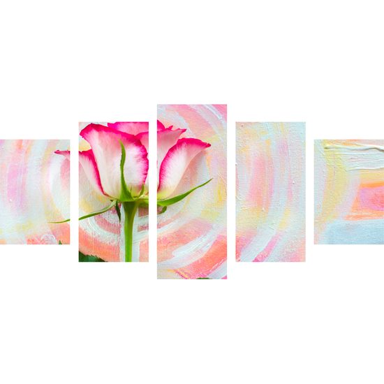 5-dielny obraz ruža na maľovanom pozadí