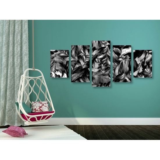 5-dielny obraz maľované pestrofarebné kvety v čiernobielom prevedení
