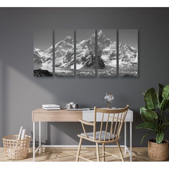 5-dielny obraz Alijašské hory v čiernobielom prevedení