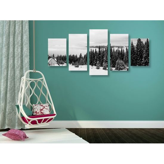 5-dielny obraz rozprávková krajinka v čiernobielom prevedení