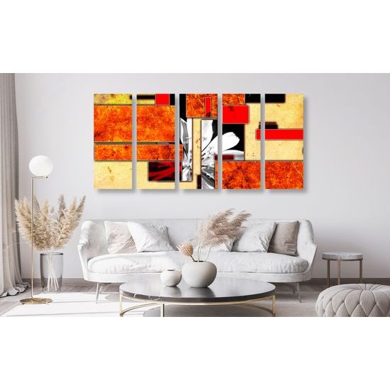 5-dielny obraz kvet v oranžovom ráme