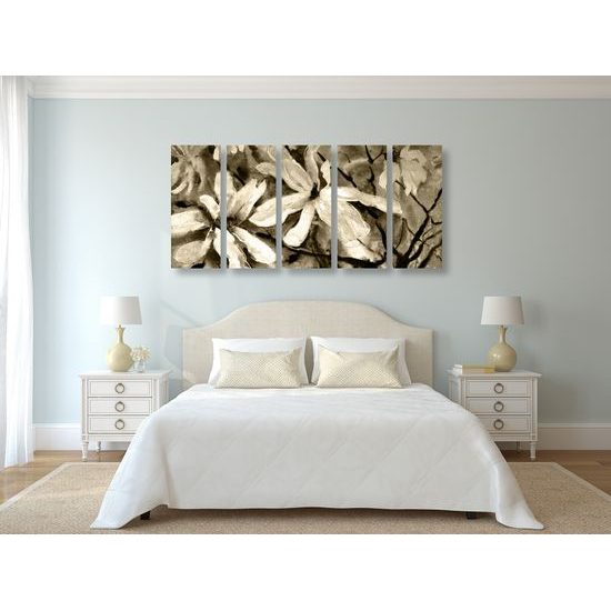 5-dielny obraz akvarelový javor v sépiovom prevedení