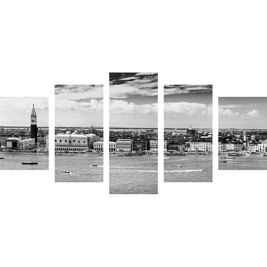 5-dielny obraz romantické Benátky v čiernobielom prevedení