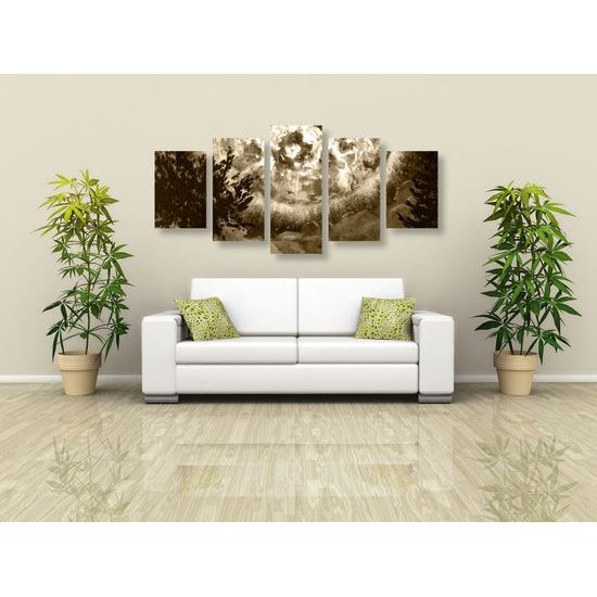 5-dielny obraz magický spln v sépiovom prevedení