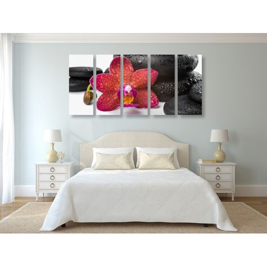 5-dielny obraz zen zátišie a orchidea