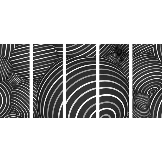 5-dielny obraz optická ilúzia tvorená guličkami v čiernobielom prevedení