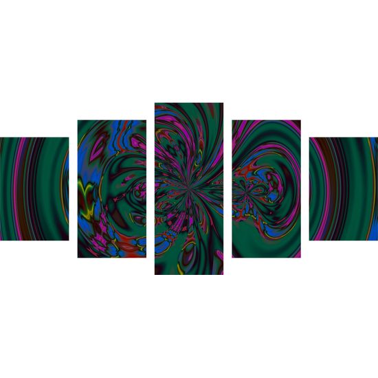 5-dielny obraz krásy abstraktných tvarov v zelenom prevedení