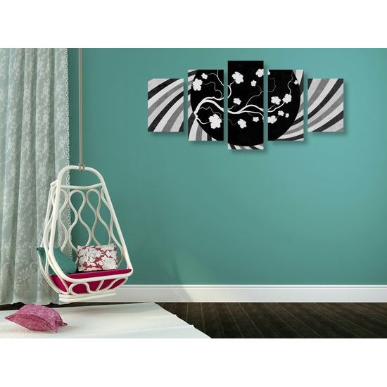 5-dielny obraz ázíjske moderné umenie v čiernobielom prevedení