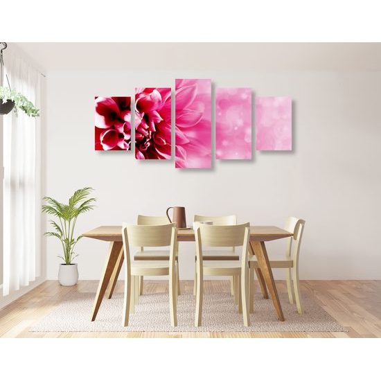 5-dielny obraz detail ružového kvetu