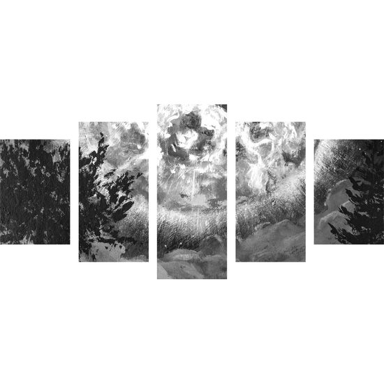5-dielny obraz magický spln v čiernobielom prevedení