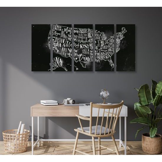 5-dielny obraz zaujímavá mapa USA