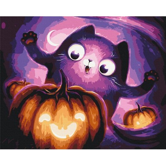Maľovanie podľa čísiel Halloweenska párty mačka