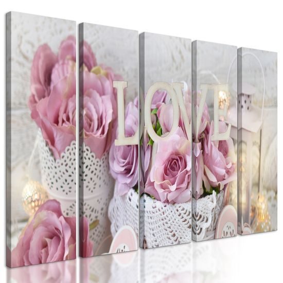 5-dielny obraz romantické zátišie s nápisom love