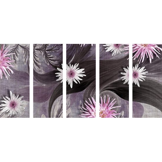 5-dielny obraz nádherné kvety s tajomným pozadím