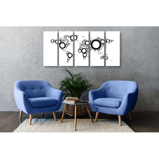 5-dielny obraz mapa sveta tvorená kružnicami