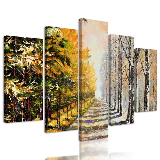 5-dielny obraz zasnežená alej