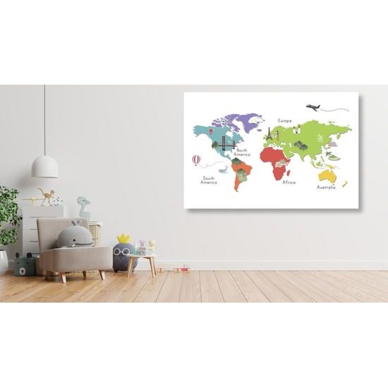 Obraz na korku minimalistcká mapa sveta