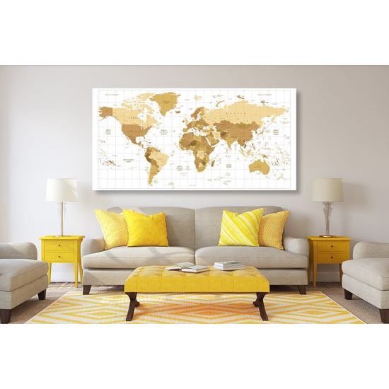 Obraz stará mapa sveta v béžovom prevedení