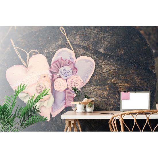 Fototapeta ručne vytvorené srdiečka na dreve