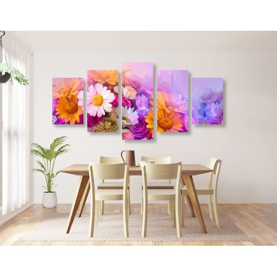 5-dielny obraz umelecká maľba pestrofarebných kvetov