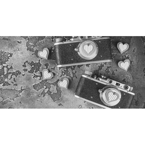 Obraz dva historické fotoaparáty v čiernobielom prevedení