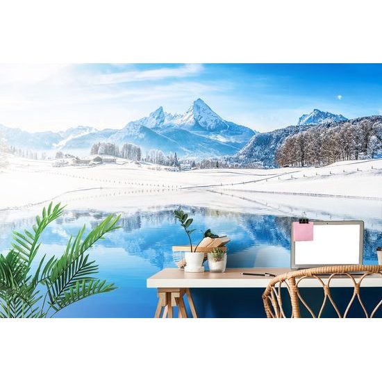 Nádherná samolepiaca fototapeta zasnežená alpská krajina