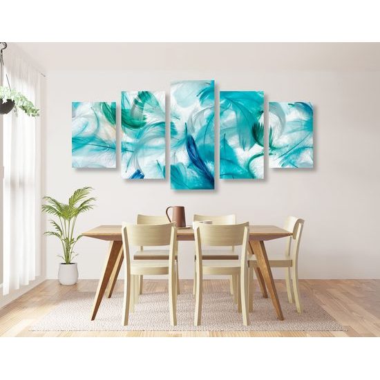 5-dielny obraz abstraktné pierka na bielom pozadí