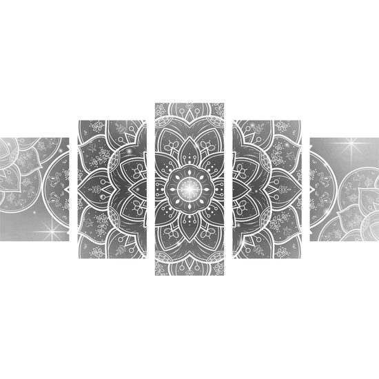5-dielny obraz čiernobiely kvet Mandaly