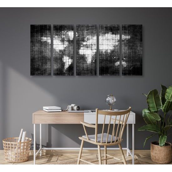 5-dielny obraz futuristická mapa sveta v čiernobielom prevedení