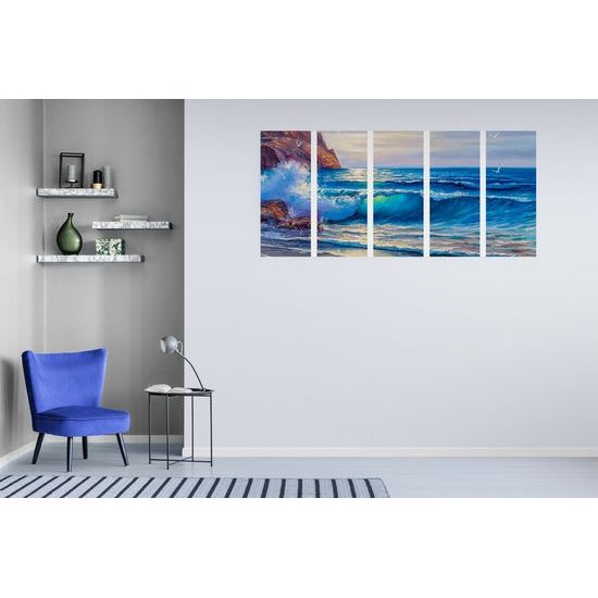 5-dielny obraz rozbúrené more