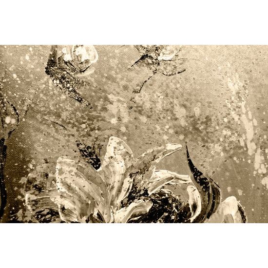 Obraz umelecká abstrakcia pivónie v sépiovom prevedení