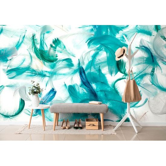 Nádherná samolepiaca tapeta pierka sfarbené do zelena