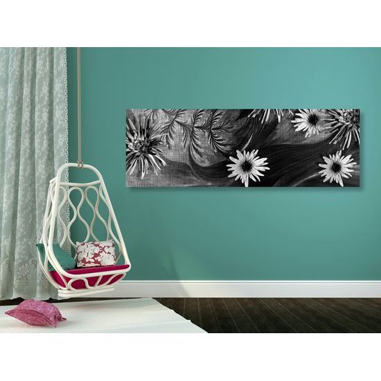 Obraz nádherné kvety s tajomným pozadím v čiernobielom prevedení