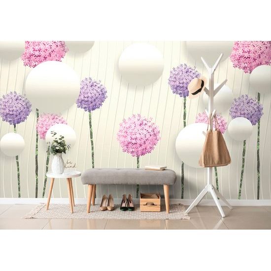 Samolepiaca tapeta farebné kvety s abstraktnými prvkami