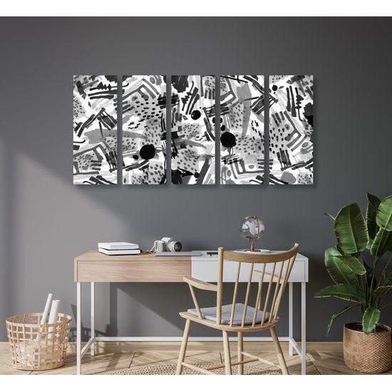 5-dielny obraz čiernobiela neobyčajná abstrakcia