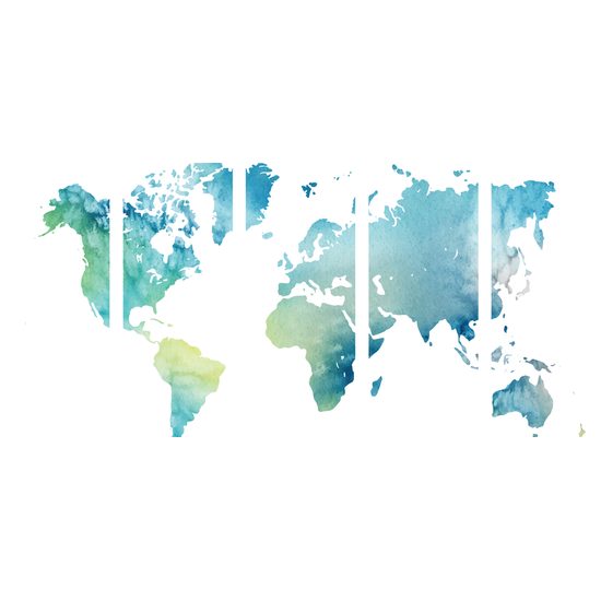 5-dielny obraz nádherná akvarelová mapa sveta