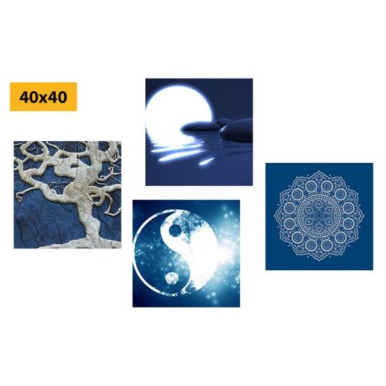 Set obrazov motívy Feng Shui v modrých farbách