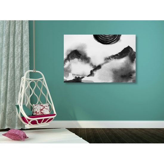 Obraz čiernobiela maľba japonských hôr