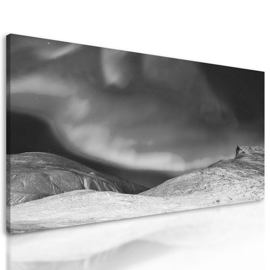 Obraz polárna žiara v čiernobielom prevedení