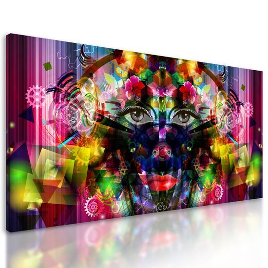 Obraz ženská tvár v abstraktných farbách