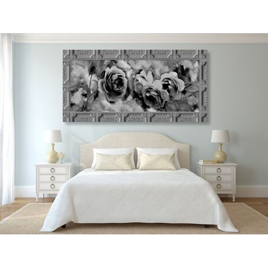 Obraz čiernobiele ruže v historickom prevedení
