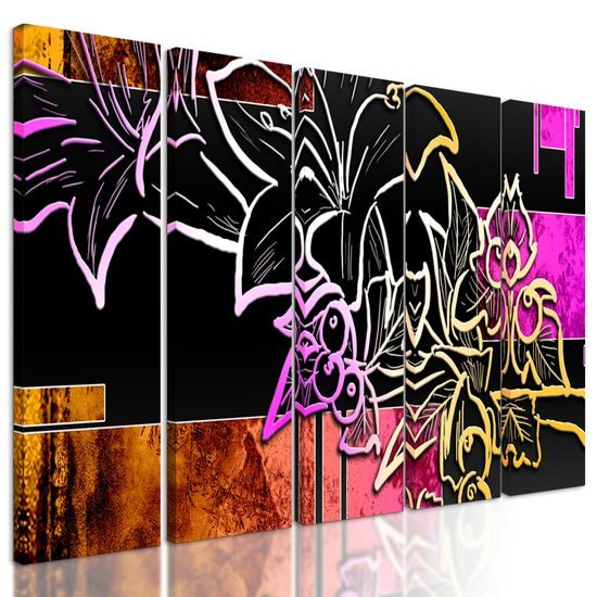 5-dielny obraz neónová abstraktná kvetina