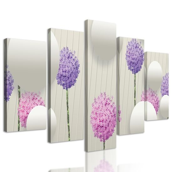 5-dielny obraz abstraktné lúčne kvety